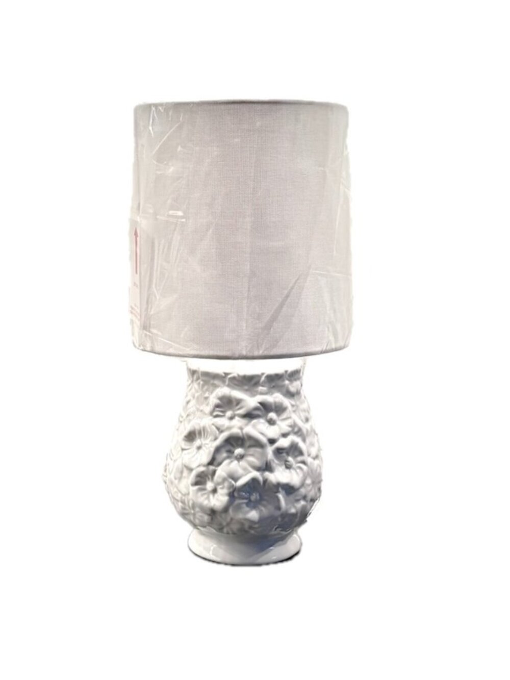 Shabby Chic Decor Table Lamp White Ceramic Poppy Flower Base White Shade NEW